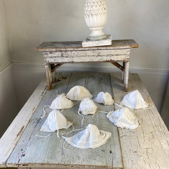 8 LOT French antique lace cotton baby hat